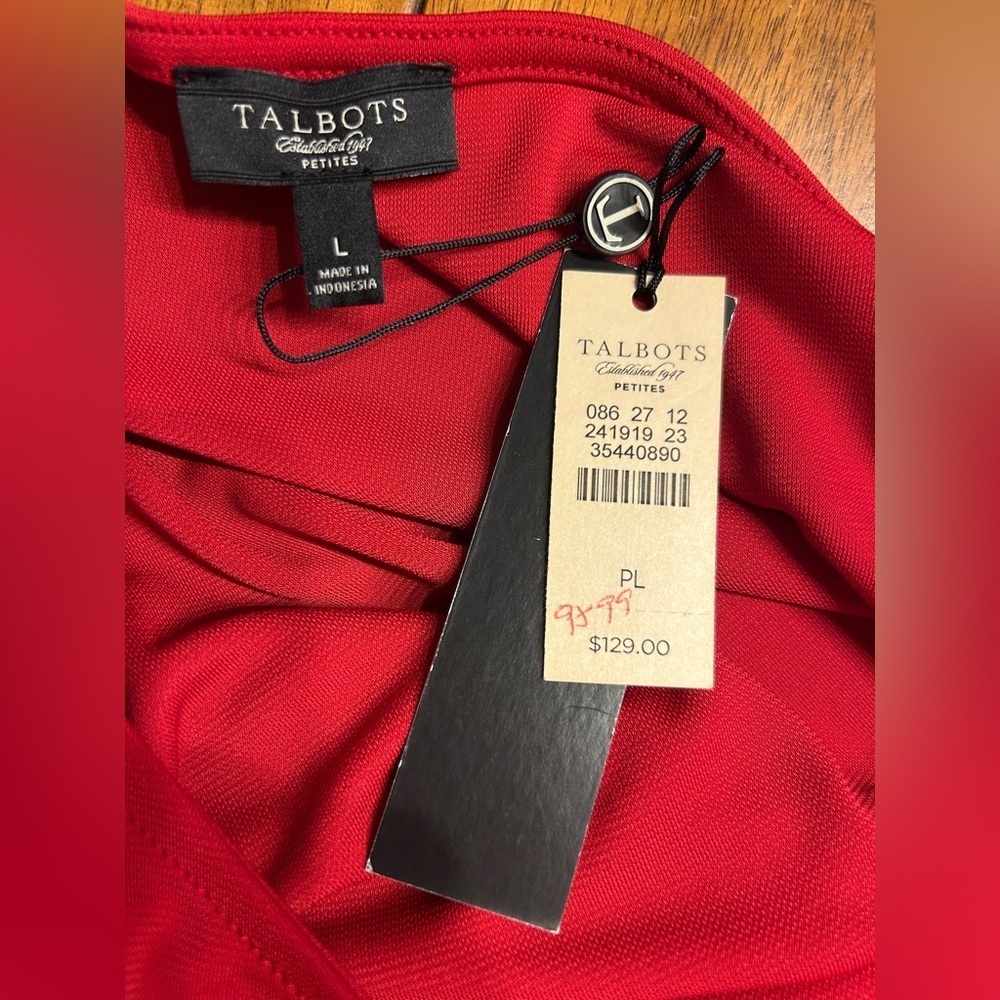 *NWT* Talbots Red Knit Dress with Boat Neck and Cap Sleeves, Size PL - Picture 8 of 9